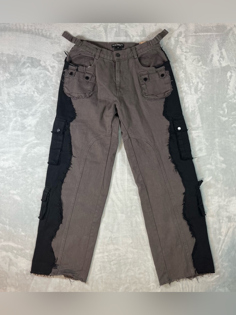 Saint Giovanni De La Mode Distressed Cargo Carpenter Pants M Brown Black